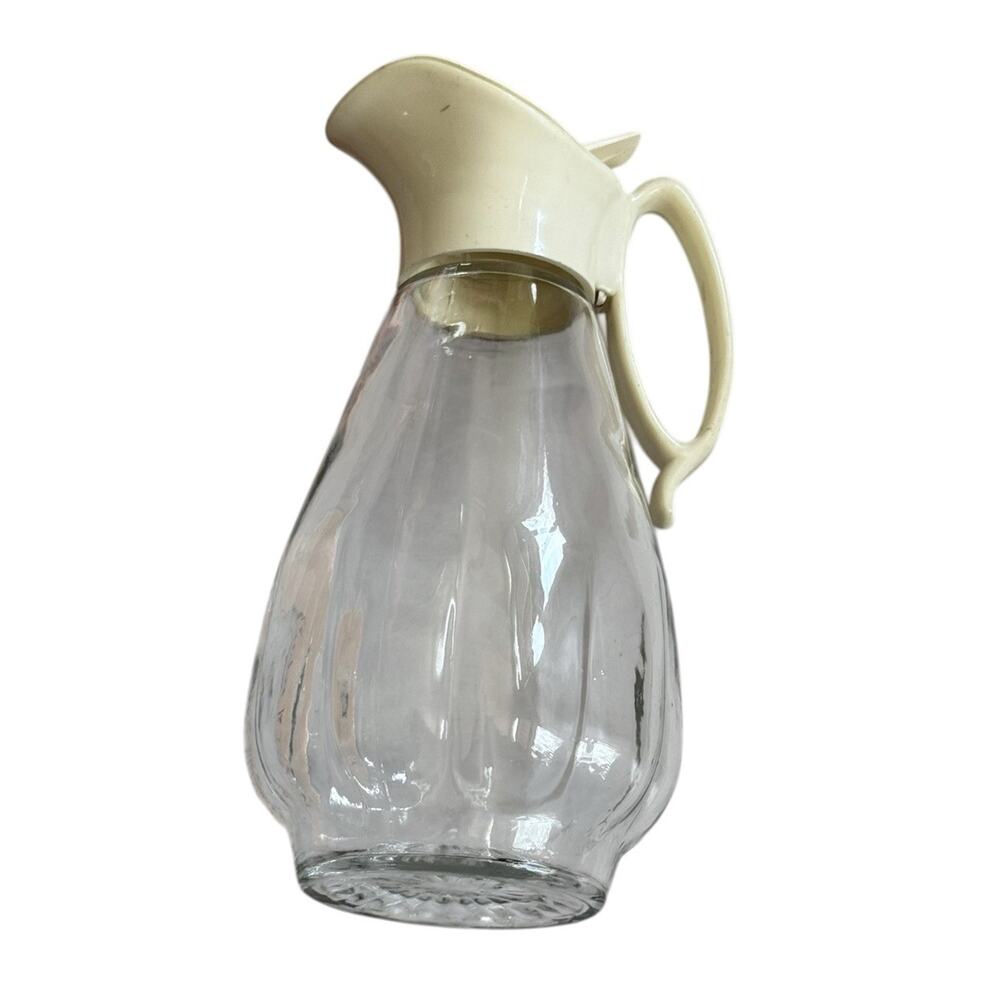 VTG Syrup Dispenser Plastic Lid Glass Body Breakfast Brunch Kitchen Cooking‎